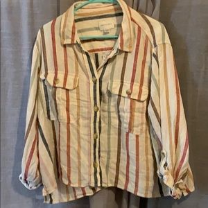 AEO Cropped Linen Button Down